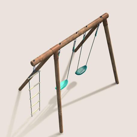 Portique en bois rond 3 agrès avec échelle tonka Marron 6 - vertbaudet enfant 