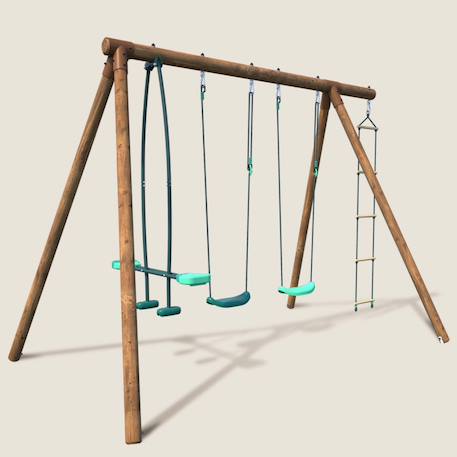 Portique en bois rond 4 agrès avec face à face et échelle gabin Vert 1 - vertbaudet enfant 