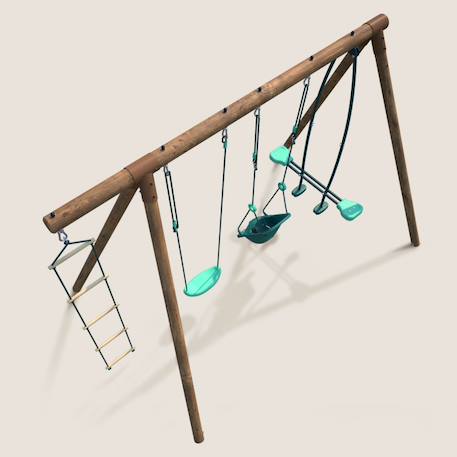 Portique en bois rond 4 agrès balançoire bébé, échelle et face à face suzon Marron 6 - vertbaudet enfant 