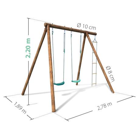 Portique en bois rond 3 agrès avec échelle arthur Marron 5 - vertbaudet enfant 
