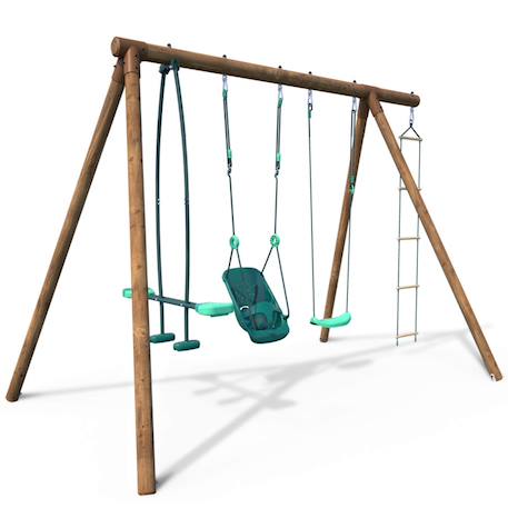 Portique en bois rond 4 agrès balançoire bébé, échelle et face à face suzon Marron 3 - vertbaudet enfant 