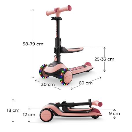 Trottinette Kinderkraft HALLEY 2 2-en-1 avec Siège Réglable 25-33 cm, Guidon 4 Hauteurs, Roues LED et Pliage Rapide Blanc+Rose+Vert 12 - vertbaudet enfant 