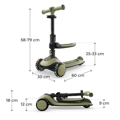 Trottinette Kinderkraft HALLEY 2 2-en-1 avec Siège Réglable 25-33 cm, Guidon 4 Hauteurs, Roues LED et Pliage Rapide Blanc+Rose+Vert 18 - vertbaudet enfant 