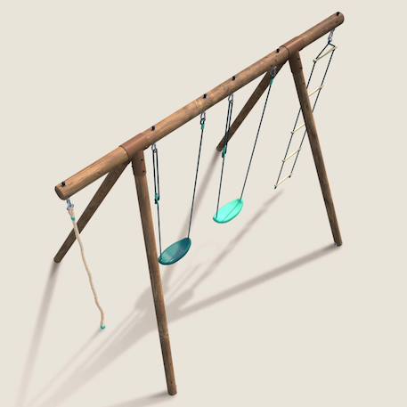 Portique en bois rond 4 agrès avec corde et échelle ernest Marron 6 - vertbaudet enfant 