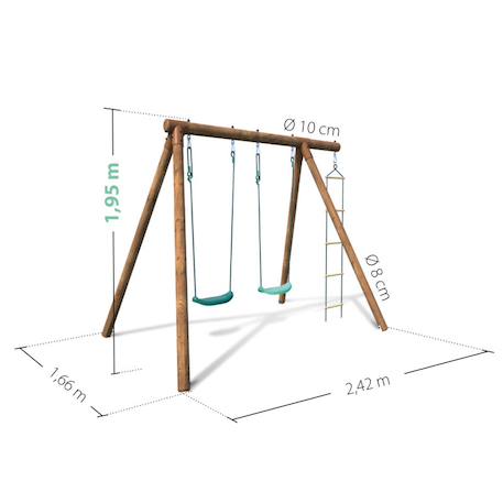 Portique en bois rond 3 agrès avec échelle tonka Marron 5 - vertbaudet enfant 