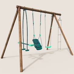 Jouet-Portique en bois rond 4 agrès balançoire bébé, échelle et face à face suzon