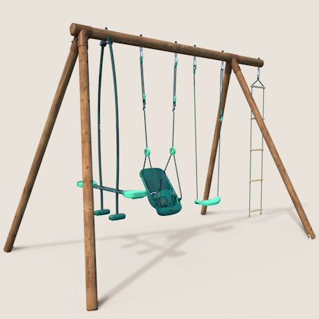 Portique en bois rond 4 agrès balançoire bébé, échelle et face à face suzon Marron 1 - vertbaudet enfant 