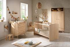 Chambre et rangement-Chambre bébé trio: lit bébé 70x140 évolutif, commode à langer 3 tiroirs et armoire 2 portes décor bois chêne - access
