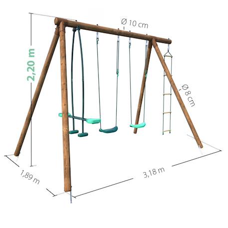 Portique en bois rond 4 agrès avec face à face et échelle gabin Vert 5 - vertbaudet enfant 