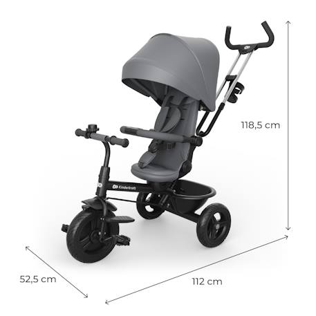 Tricycle Kinderkraft ASTON 2 PLUS Évolutif 6-en-1 avec Siège 360° CLICK & TWIST, Position Semi-Allongée et Poignée Réglable Bleu+Gris+Rose+Vert 12 - vertbaudet enfant 