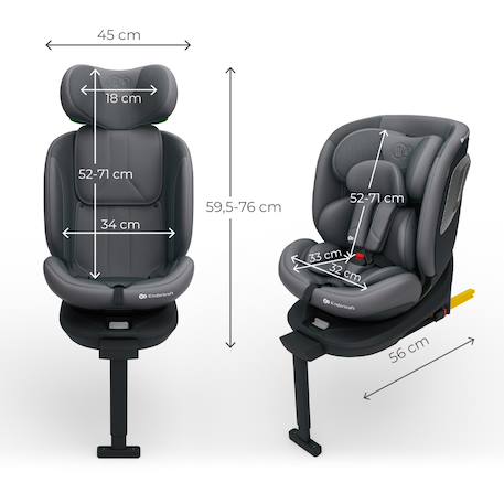 Siège Auto Kinderkraft I-360 2 PLUS i-Size avec ISOFIX, Pivotant à 360°, SPS+ et Installation Dos à la Route 40-150 cm Gris+Noir+Vert 6 - vertbaudet enfant 