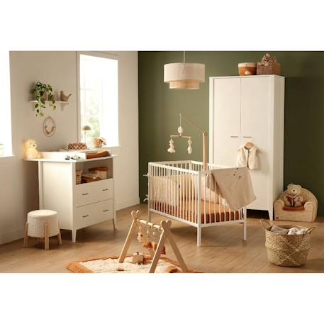 Chambre bébé 3 pièces , lit 120x60 à barreaux, commode à langer, armoire 2 portes - angele Blanc 1 - vertbaudet enfant 