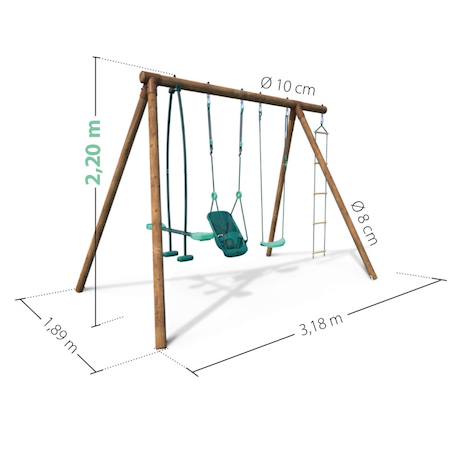 Portique en bois rond 4 agrès balançoire bébé, échelle et face à face suzon Marron 5 - vertbaudet enfant 