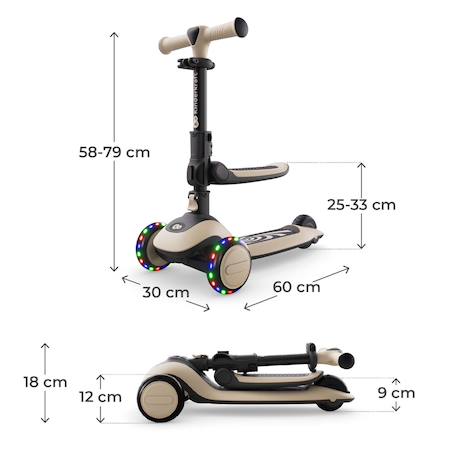 Trottinette Kinderkraft HALLEY 2 2-en-1 avec Siège Réglable 25-33 cm, Guidon 4 Hauteurs, Roues LED et Pliage Rapide Blanc+Rose+Vert 6 - vertbaudet enfant 