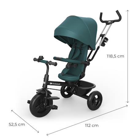 Tricycle Kinderkraft ASTON 2 PLUS Évolutif 6-en-1 avec Siège 360° CLICK & TWIST, Position Semi-Allongée et Poignée Réglable Bleu+Gris+Rose+Vert 24 - vertbaudet enfant 