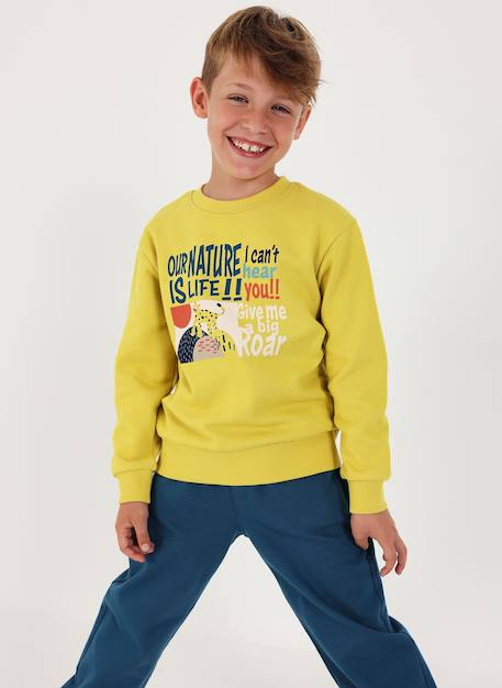 Ensemble garçon molleton imprimé léopard Vert 1 - vertbaudet enfant 