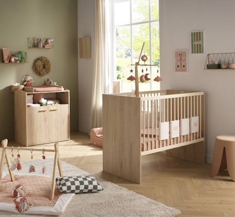 Chambre bébé duo: lit bébé 60x120 évolutif et commode à langer 2 portes décor bois hêtre - adele Marron 1 - vertbaudet enfant 