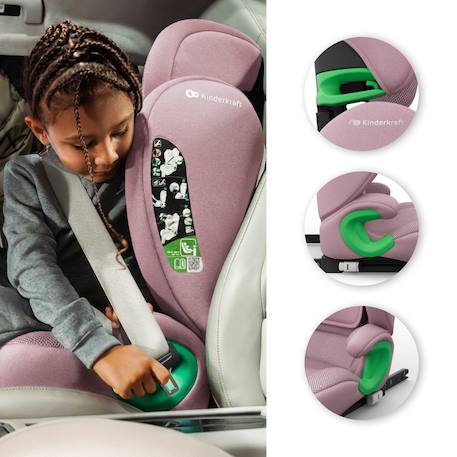 Siège Auto Kinderkraft JUNIOR FIX 2 PLUS + organisateur voiture 100-150 cm avec ISOFIX, H-GUARD, SPS, AIR FLOW et Appuie-Tête Réglable Gris+Noir+Rose+Vert 16 - vertbaudet enfant 
