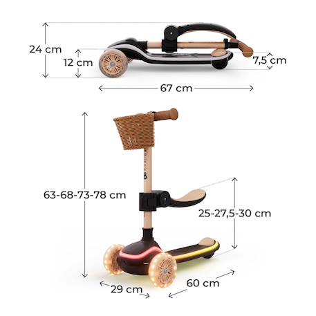 Trottinette Kinderkraft RAKET UP 2 en 1 avec Siège Réglable, Roues RGB et LED, Guidon Ajustable et Pliage Compact Beige+Black+Blue+Pink 6 - vertbaudet enfant 