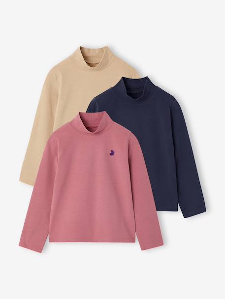 Lot de 3 tee-shirts BASICS à col montant fille bois de rose+mauve 11 - vertbaudet enfant 