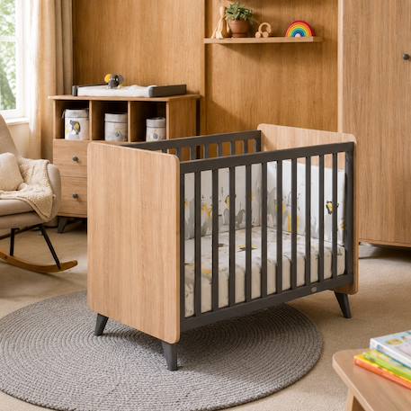 Chambre bébé duo: lit bébé 60x120 et commode à langer 2 tiroirs décor bois chêne - come Marron/gris 2 - vertbaudet enfant 