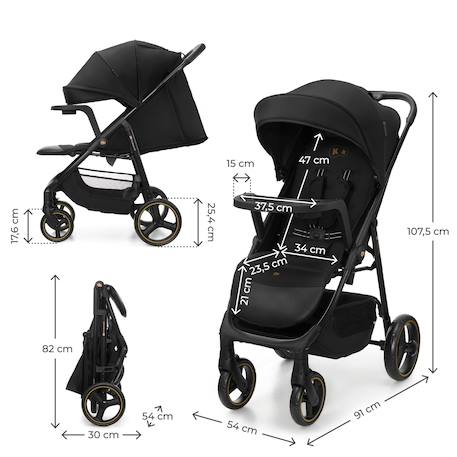 Poussette TRIG 3 TR avec plateau click & fold, assise allongée 91,5 cm, roues pivotantes 360°, capote déperlante Beige+Gris+Marron+Noir 24 - vertbaudet enfant 