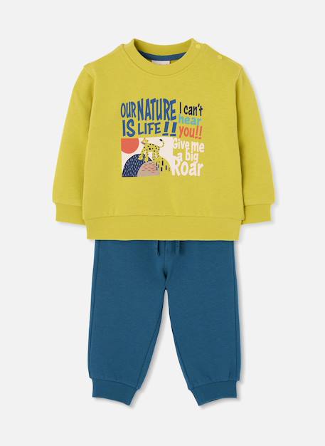 Ensemble garçon molleton imprimé léopard Vert 2 - vertbaudet enfant 