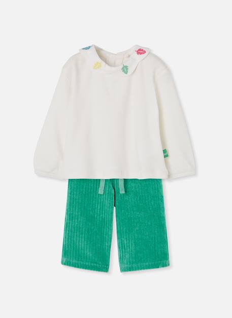Bébé-Ensemble-Ensemble bébé fille en maille brodé feuilles