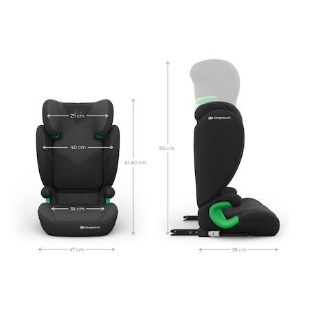 Siège Auto Kinderkraft JUNIOR FIX 2 PLUS 100-150 cm avec ISOFIX, H-GUARD, SPS, AIR FLOW et Appuie-Tête Réglable Black+Green+Grey+Pink 6 - vertbaudet enfant 