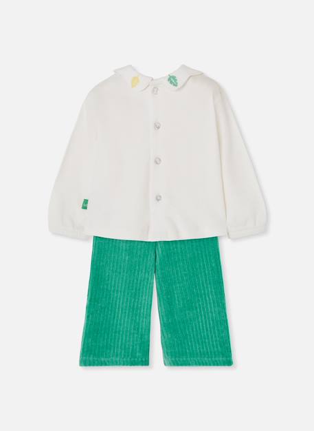 Ensemble bébé fille en maille brodé feuilles Blanc 2 - vertbaudet enfant 