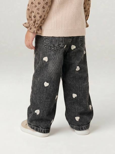 Jean large bébé fille petits coeurs brodés denim gris+double stone+stone 5 - vertbaudet enfant 