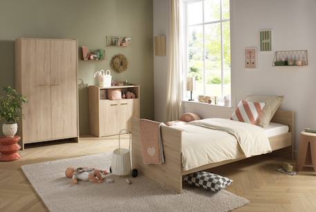 Chambre bébé trio: lit bébé 60x120 évolutif, commode à langer 2 portes et armoire 2 portes décor bois hêtre - adele Marron 2 - vertbaudet enfant 