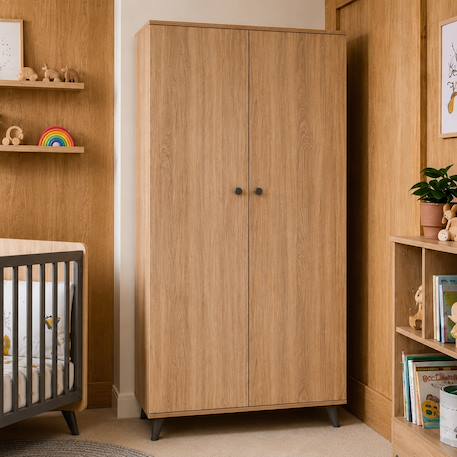 Chambre bébé trio: lit bébé 60x120, commode à langer 2 tiroirs et armoire 2 portes décor bois chêne - come Marron/gris 4 - vertbaudet enfant 