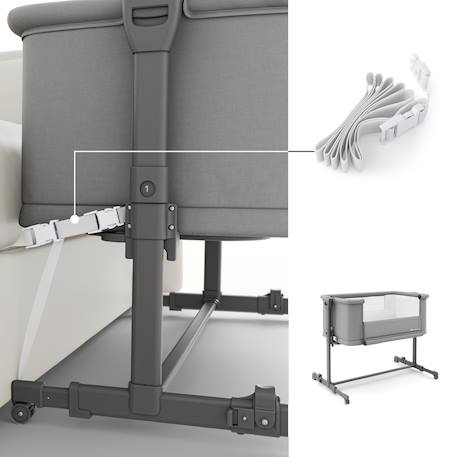 Lit Cododo Kinderkraft NESTEE GROW 2 3 en 1 avec 5 Niveaux de Hauteur, Matelas Extensible, Roulettes et Pliage Facile Gris foncé 4 - vertbaudet enfant 