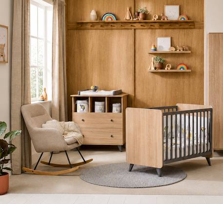 Chambre bébé duo: lit bébé 60x120 et commode à langer 2 tiroirs décor bois chêne - come Marron/gris 1 - vertbaudet enfant 