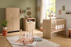 Chambre et rangement-Chambre-Chambre bébé complète-Chambre bébé trio: lit bébé 60x120 évolutif, commode à langer 2 portes et armoire 2 portes décor bois hêtre - adele