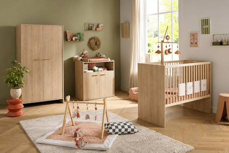 Chambre bébé trio: lit bébé 60x120 évolutif, commode à langer 2 portes et armoire 2 portes décor bois hêtre - adele Marron 1 - vertbaudet enfant 