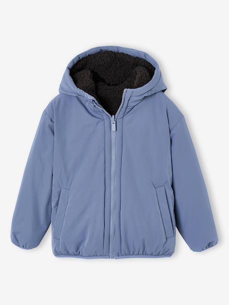 Blouson réversible à capuche garçon bleu grisé+vert sapin 2 - vertbaudet enfant 