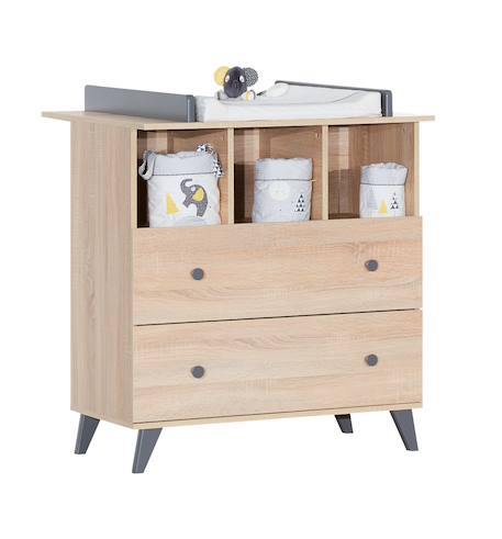 Chambre bébé trio: lit bébé 60x120, commode à langer 2 tiroirs et armoire 2 portes décor bois chêne - come Marron/gris 6 - vertbaudet enfant 