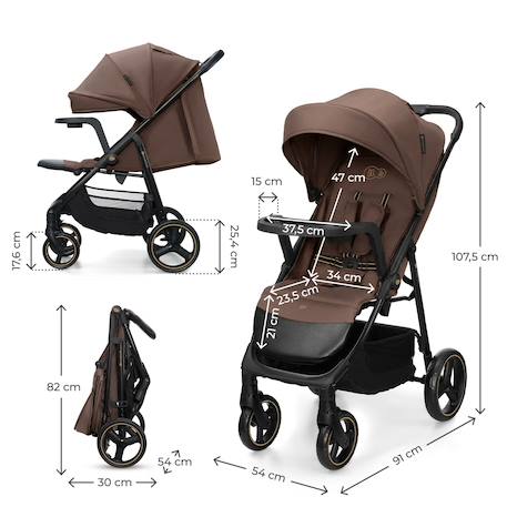 Poussette TRIG 3 TR avec plateau click & fold, assise allongée 91,5 cm, roues pivotantes 360°, capote déperlante Beige+Gris+Marron+Noir 18 - vertbaudet enfant 