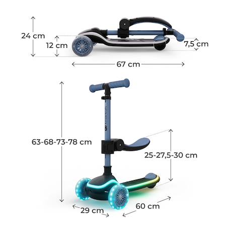 Trottinette Kinderkraft RAKET UP 2 en 1 avec Siège Réglable, Roues RGB et LED, Guidon Ajustable et Pliage Compact Beige+Black+Blue+Pink 18 - vertbaudet enfant 