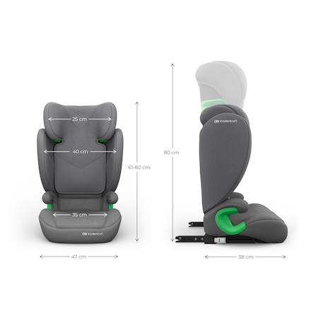 Siège Auto Kinderkraft JUNIOR FIX 2 PLUS 100-150 cm avec ISOFIX, H-GUARD, SPS, AIR FLOW et Appuie-Tête Réglable Black+Green+Grey+Pink 18 - vertbaudet enfant 