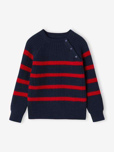 Pull garçon rayé bleu moyen+bordeaux+écru+encre+vert sauge 4 - vertbaudet enfant 
