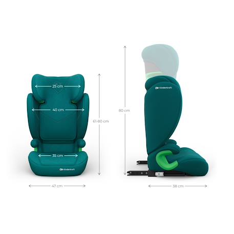 Siège Auto Kinderkraft JUNIOR FIX 2 PLUS 100-150 cm avec ISOFIX, H-GUARD, SPS, AIR FLOW et Appuie-Tête Réglable Black+Green+Grey+Pink 12 - vertbaudet enfant 