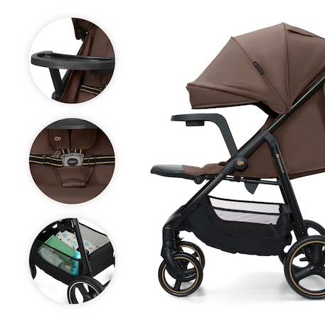 Poussette TRIG 3 TR avec plateau click & fold, assise allongée 91,5 cm, roues pivotantes 360°, capote déperlante Beige+Gris+Marron+Noir 14 - vertbaudet enfant 
