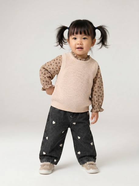 Pull 2 en 1 bébé bleu ciel+écru+rose poudré 12 - vertbaudet enfant 