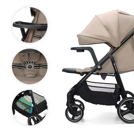 Poussette TRIG 3 TR avec plateau click & fold, assise allongée 91,5 cm, roues pivotantes 360°, capote déperlante Beige+Gris+Marron+Noir 2 - vertbaudet enfant 