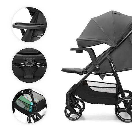 Poussette TRIG 3 TR avec plateau click & fold, assise allongée 91,5 cm, roues pivotantes 360°, capote déperlante Beige+Gris+Marron+Noir 8 - vertbaudet enfant 