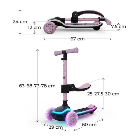 Trottinette Kinderkraft RAKET UP 2 en 1 avec Siège Réglable, Roues RGB et LED, Guidon Ajustable et Pliage Compact Beige+Black+Blue+Pink 24 - vertbaudet enfant 