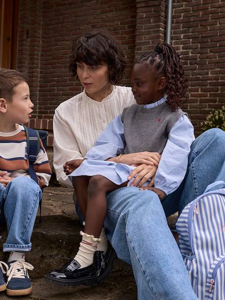 Robe-chemise fille effet 2 en 1 écru+gris chiné+marine 11 - vertbaudet enfant 